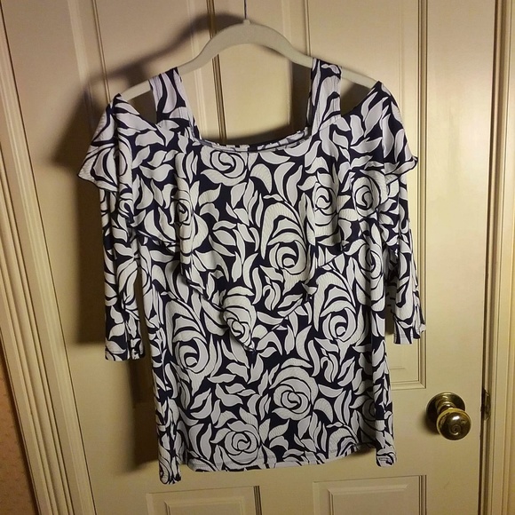 Off the Shoulder Black & White Blouse - Picture 1 of 2